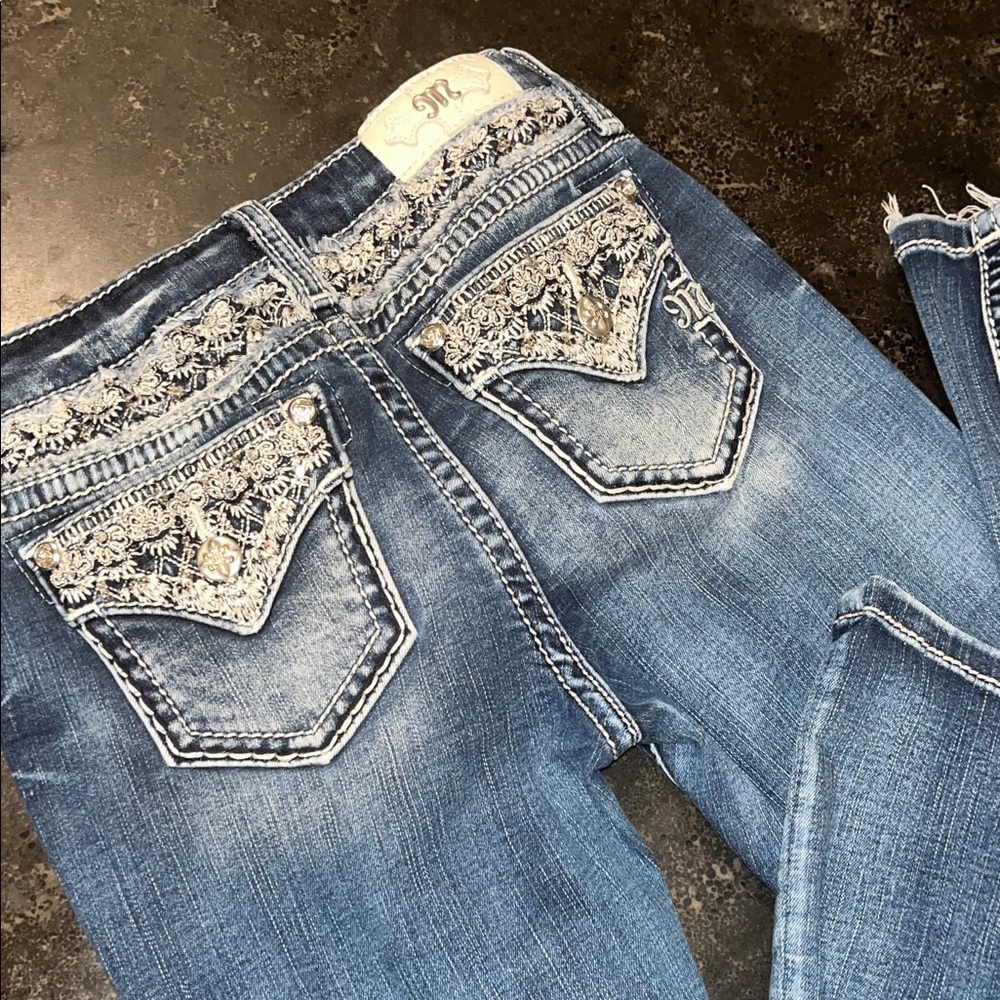 Miss Me Blue Boot Cut Jeans with Silver Embellishments - Picture 3 of 4